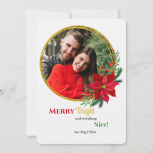 Red Poinsettia Photo Flat Holiday Card