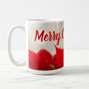 Red Poinsettia Photography Bokeh Merry Christmas Coffee Mug