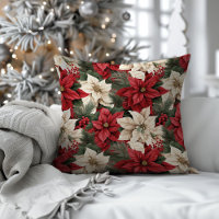 Red Poinsettia Pillow Classic Red Green Holiday