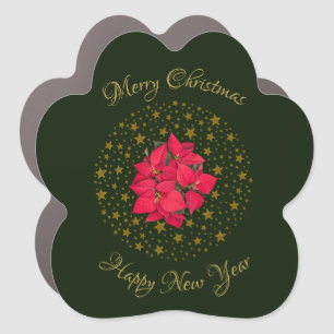 Red Poinsettia Plant on glitter starry green sky Car Magnet