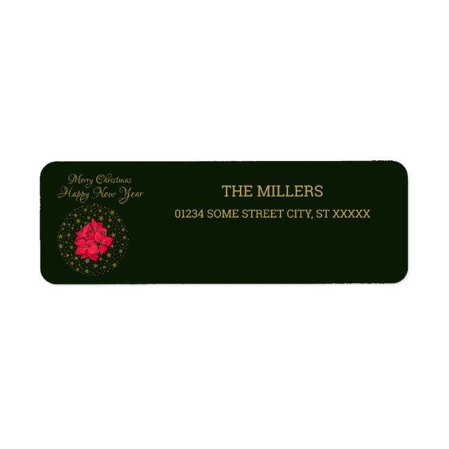 Red Poinsettia Plant on glitter starry green sky Label (Front)