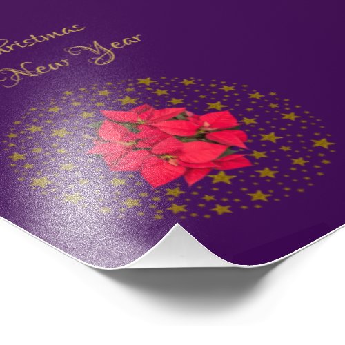 Red Poinsettia Plant on glitter starry purple sky Photo Print