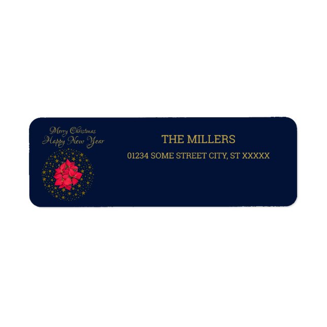 Red Poinsettia Plant on glittering starry blue sky Label (Front)