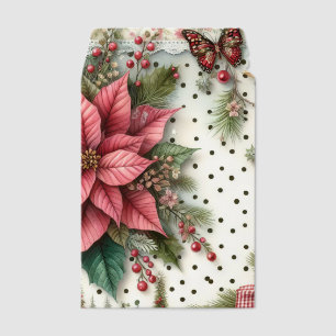 Red Poinsettia Polka Dot Envelope Mailers