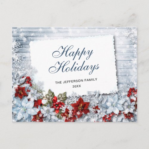 Red Poinsettia Rustic Christmas Greeting Holiday Postcard