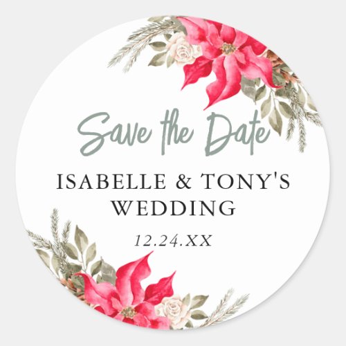 Red Poinsettia Save the Date Custom Envelope Seal