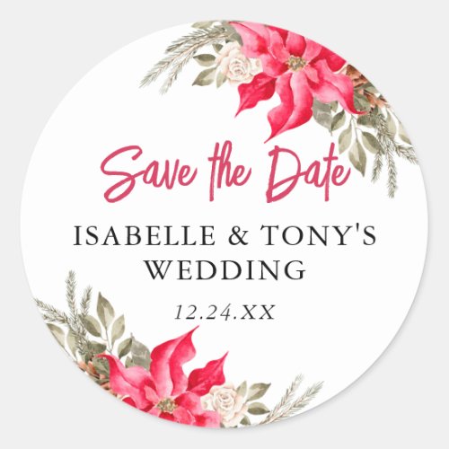 Red Poinsettia Save the Date Custom Envelope Seal