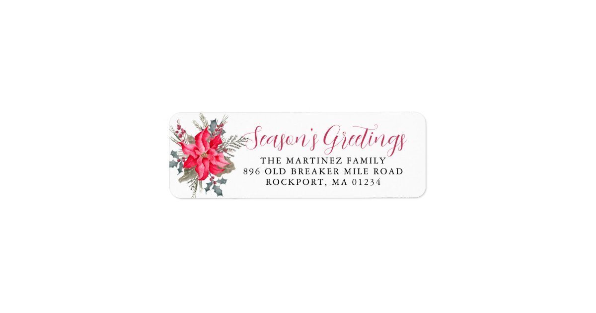 Red Poinsettia Seasons Greetings Return Address Label Zazzle