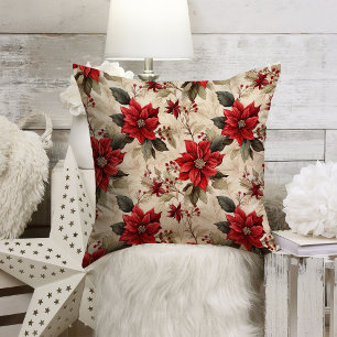 Red Poinsettia Throw Pillow Classic Holiday Style