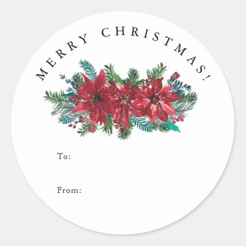 Red Poinsettia TO and FROM Classic Christmas Gift Classic Round Sticker