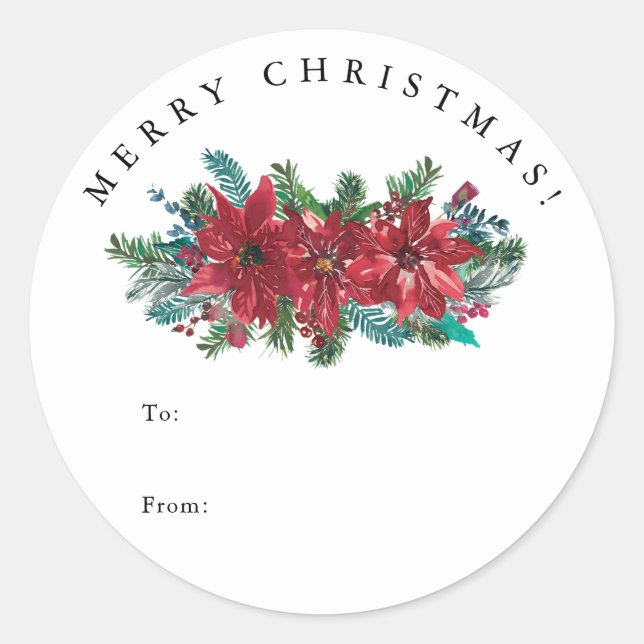 Red Poinsettia TO and FROM Classic Christmas Gift Classic Round Sticker (Front)