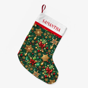 Red Poinsettia Tropical Christmas Pattern Small Christmas Stocking