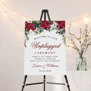Red Poinsettia Unplugged Wedding Ceremony Foam Board