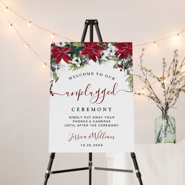 Red Poinsettia Unplugged Wedding Ceremony Foam Board (In Situ (Stand))