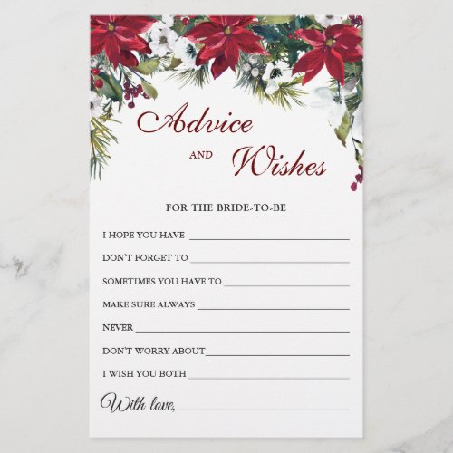 Red Poinsettia Watercolor Wishes  Advice Card