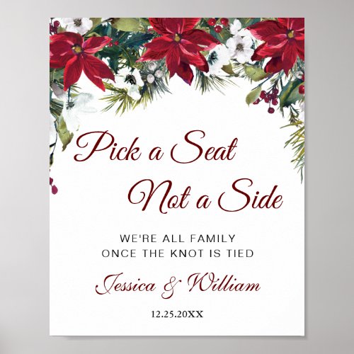 Red Poinsettia Wedding Ceremony Seating Sign