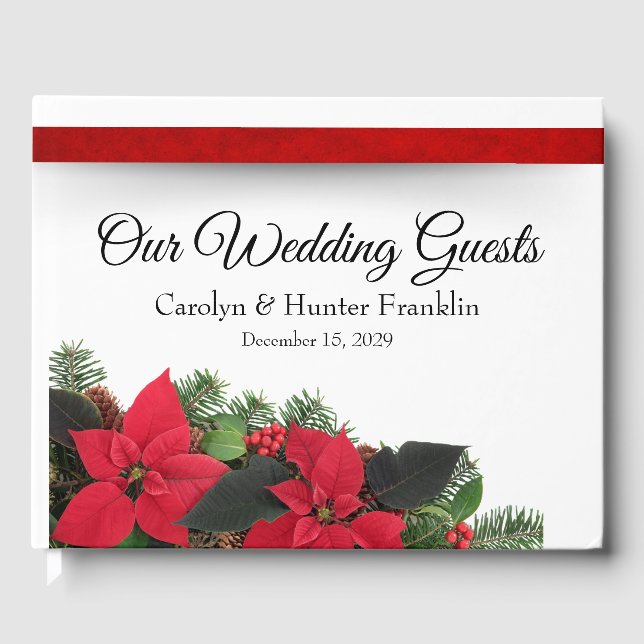 Red Poinsettia Wedding Guest Book (Front)