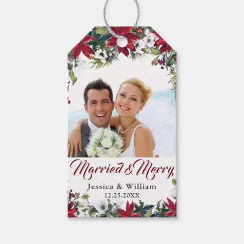 Red Poinsettia Wedding PHOTO Favor Thank You Gift Tags