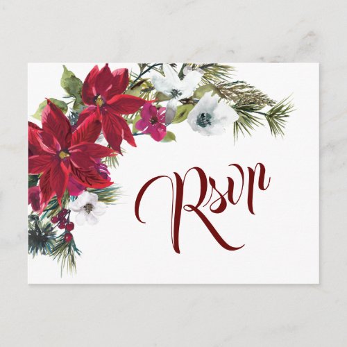 Red Poinsettia  Wedding RSVP with Meal Choice Postcard