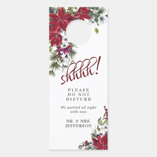 Red Poinsettia Wedding Welcome Do Not Disturb Door Hanger