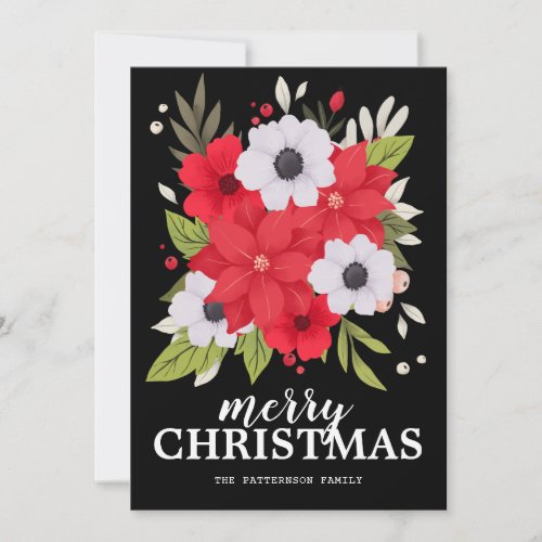 Red Poinsettia White Floral Christmas Card