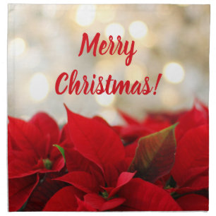 Red Poinsettia White Gold Bokeh Christmas Party Na Cloth Napkin