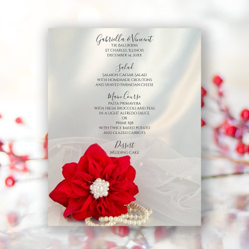 Red Poinsettia White Pearls Winter Wedding Menu