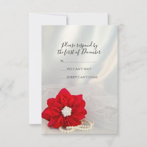 Red Poinsettia White Pearls Winter Wedding RSVP