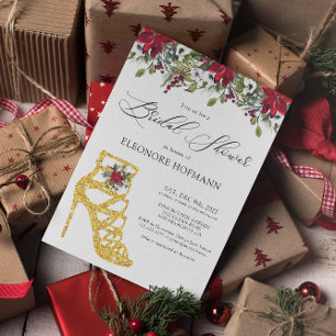 Red Poinsettia Winter High Heels Bridal Shower Invitation