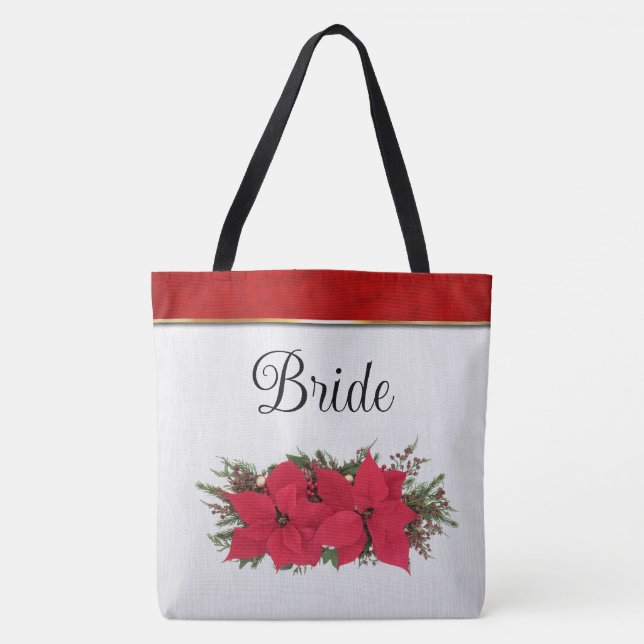 Red Poinsettia Winter Wedding Tote Bag (Front)