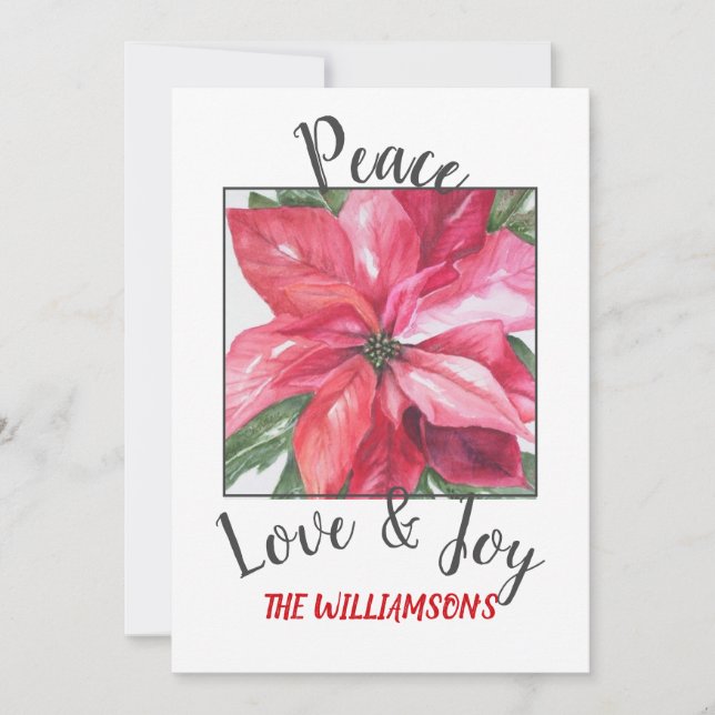 Red Poinsettia with photo Holiday Card (Front)