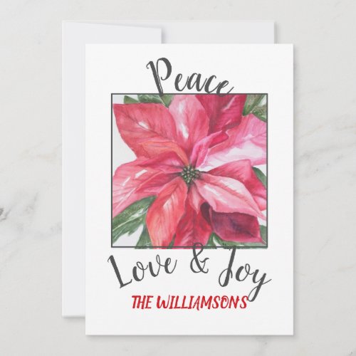 Red Poinsettia with photo Holiday Card