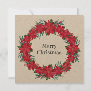 Red Poinsettia Wreath Holiday Card