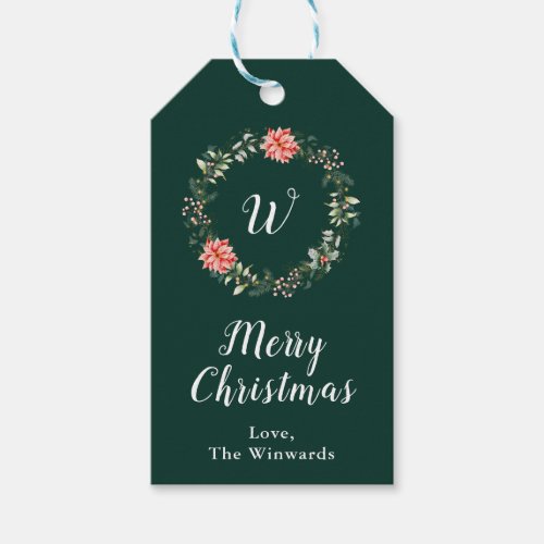 Red Poinsettia Wreath Merry Christmas Gift Tags
