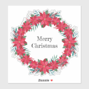 Red Poinsettia Wreath Sticker