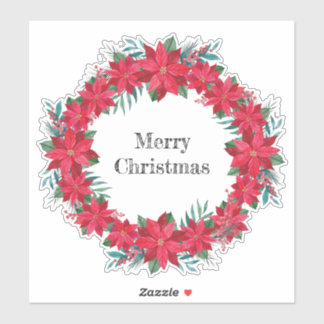 Red Poinsettia Wreath Sticker