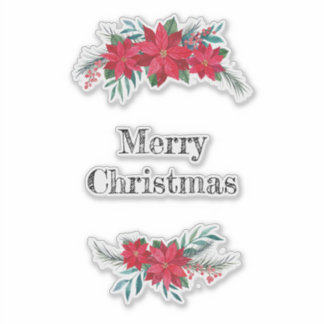 Red Poinsettia Wreath Sticker