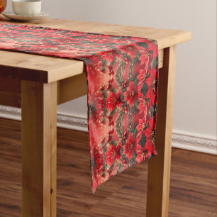 Red Poinsettias and Berries Holiday Table Runner