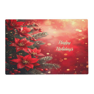Red Poinsettias and Berries Paper Placemat
