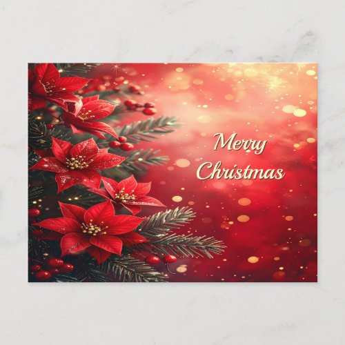 Red Poinsettias and Berries Postcard
