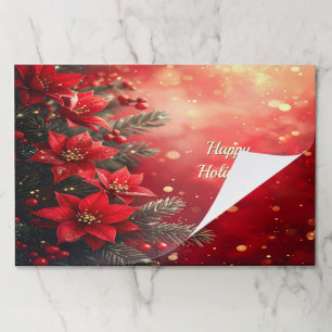 Red Poinsettias and Berries Tearaway Placemat