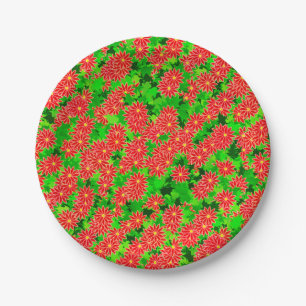 Red Poinsettias and Green Holly Paper Plates
