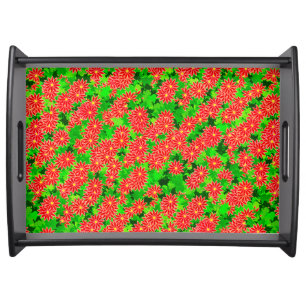 Red Poinsettias and Green Holly Serving Tray