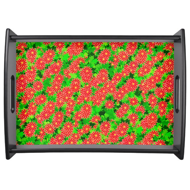 Red Poinsettias and Green Holly Serving Tray (Front)