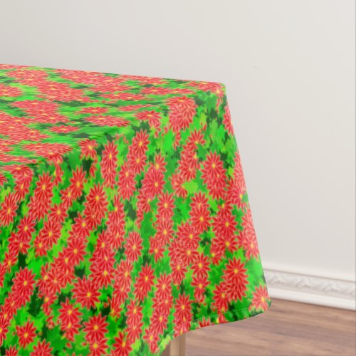 Red Poinsettias and Green Holly Tablecloth