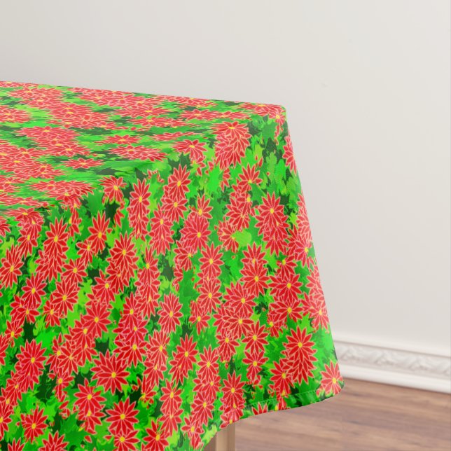 Red Poinsettias and Green Holly Tablecloth (In Situ)