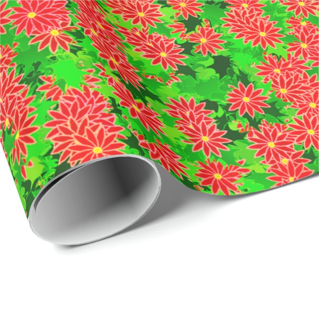 Red Poinsettias and Green Holly Wrapping Paper (Roll Corner)