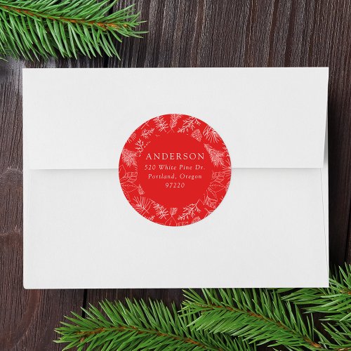 Red Poinsettias and Pinecones Return Address Classic Round Sticker