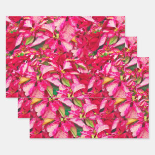 Red Poinsettias Christmas Floral Pattern Wrapping Paper Sheets