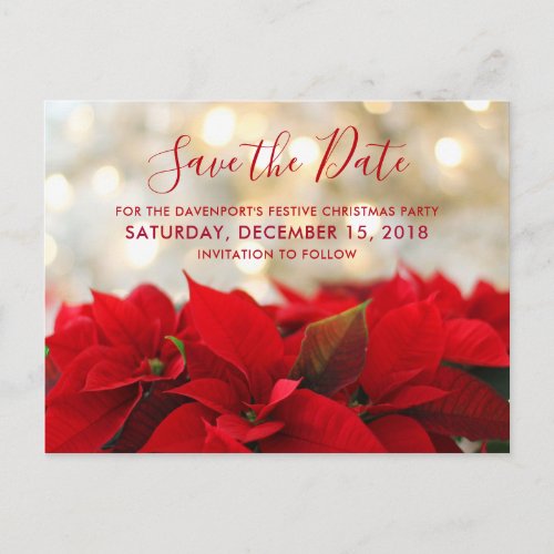 Red Poinsettias Christmas Save the Date Postcard